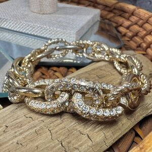 Chunky Gold Rhinestone Elastic Chain Bracelet